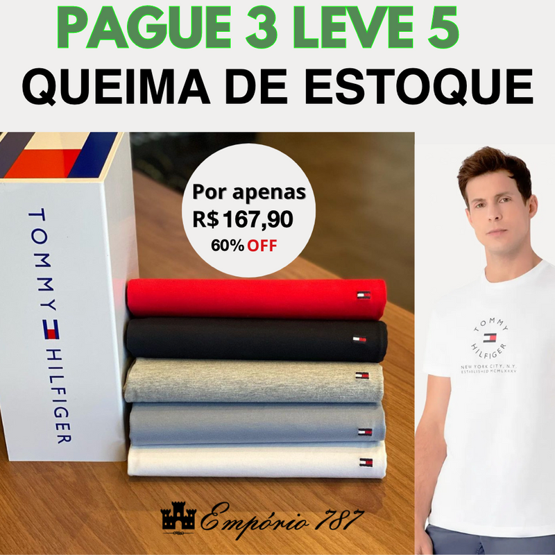 Kit 5 Camisetas Casual Básicas Tommy | Pague 3 e Leve 5 - ÚLTIMAS UNIDADES